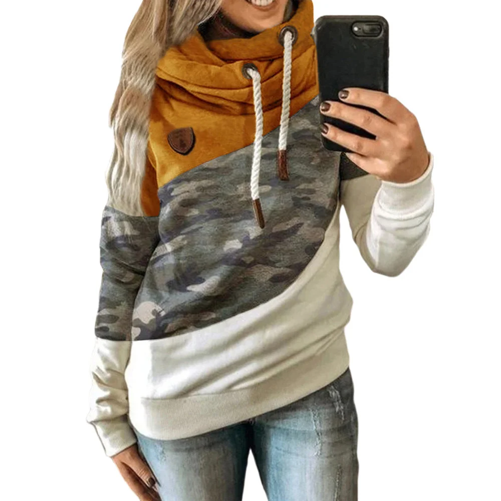 Uveng Splicing Stitching Hooded Fleece Loose Sweater