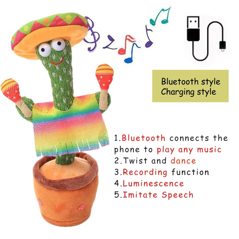 Bluetooth Dancing Cactus Talking Toy Electronic Plush Toys Sing Record Lighten Battery USB Charging Early Education Funny Gift