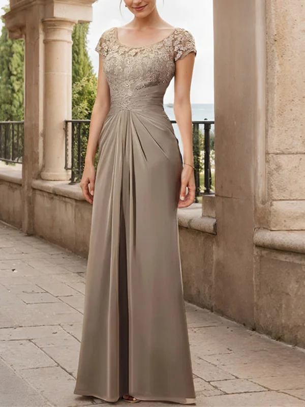 Round Neck Solid Color Lace Maxi Dress