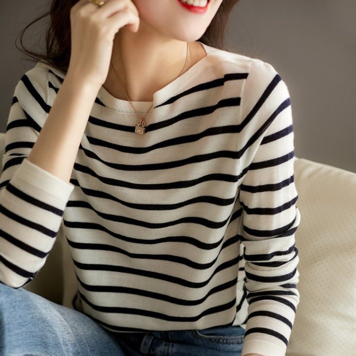 Shift Cotton-Blend Long Sleeve Stripes Shirts & Tops