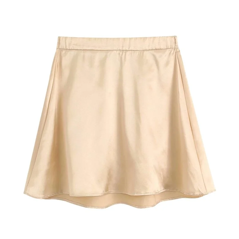 TRAF Women Chic Fashion Solid Cozy Mini Skirt Vintage A Line High Elastic Waist Female Skirts Faldas Mujer