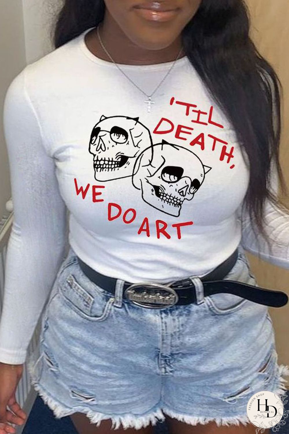 White Street Print Patchwork O Neck Plus Size Tops