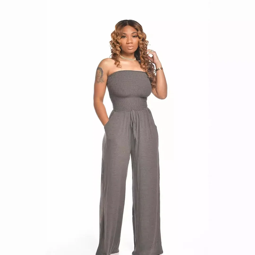 Toloer Toloer New Women's Casual Flat Shoulder Wrapped Chest Wide-Leg Jumpsuit-Outfit Ideas