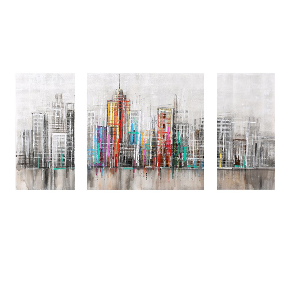 SELFLESSLY 3 Panels/set Modern Colorful City Canvas Painting For Living Room Abstract Art Wall Pictures Cuadros Decoration