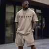 Men's Casual Sporty Cotton-Blend T-Shirt & Shorts Set With "Victory" Print by Inlyline