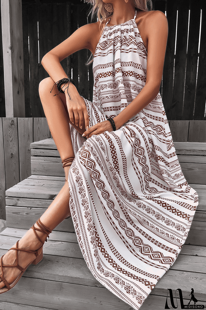 MidiSono - Print Halter Neck Maxi Dress