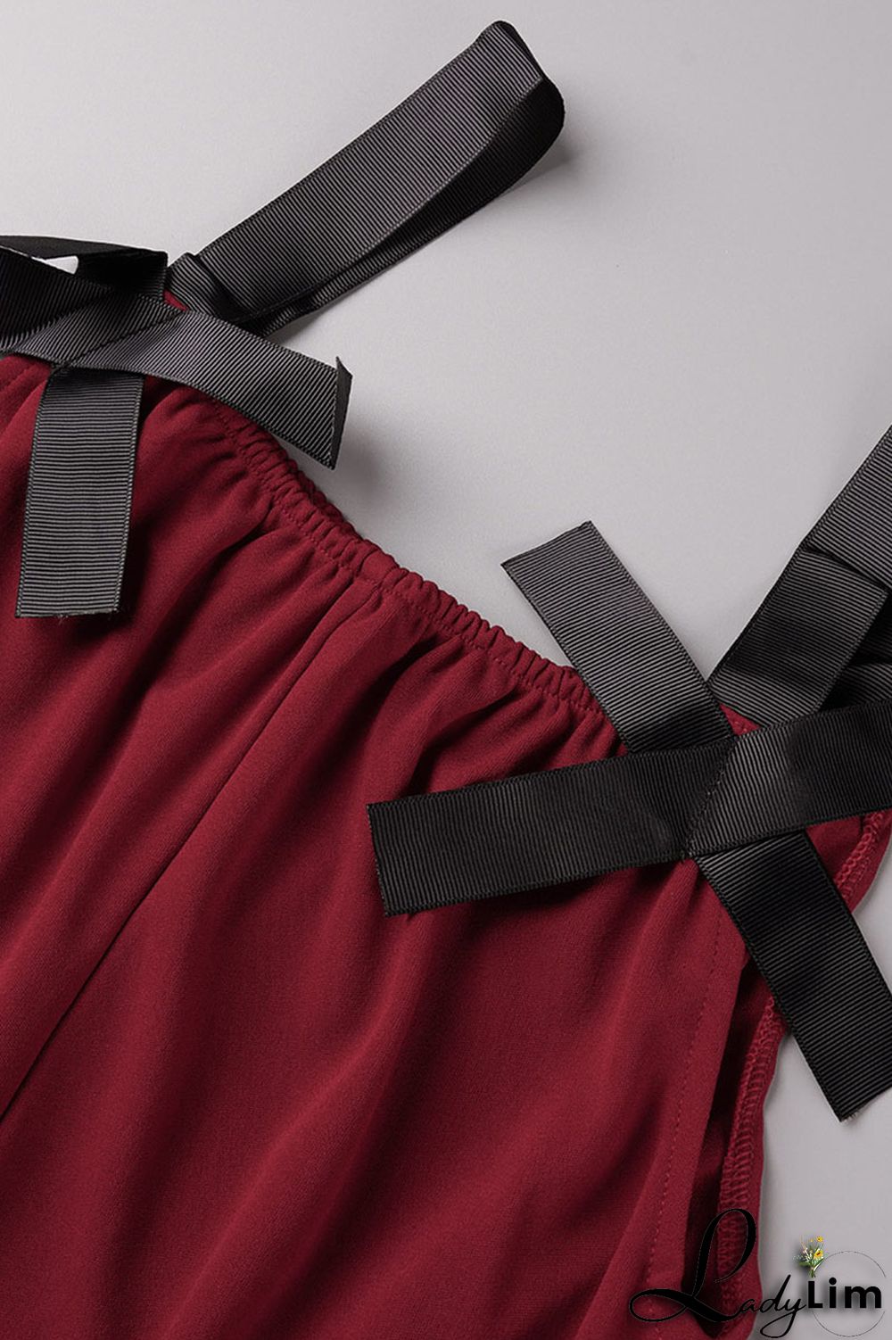 Burgundy Casual Solid Split Joint Spaghetti Strap Loose Jumpsuits