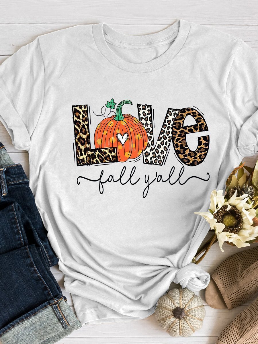 Love Fall Yall Print Short Sleeve T-shirt