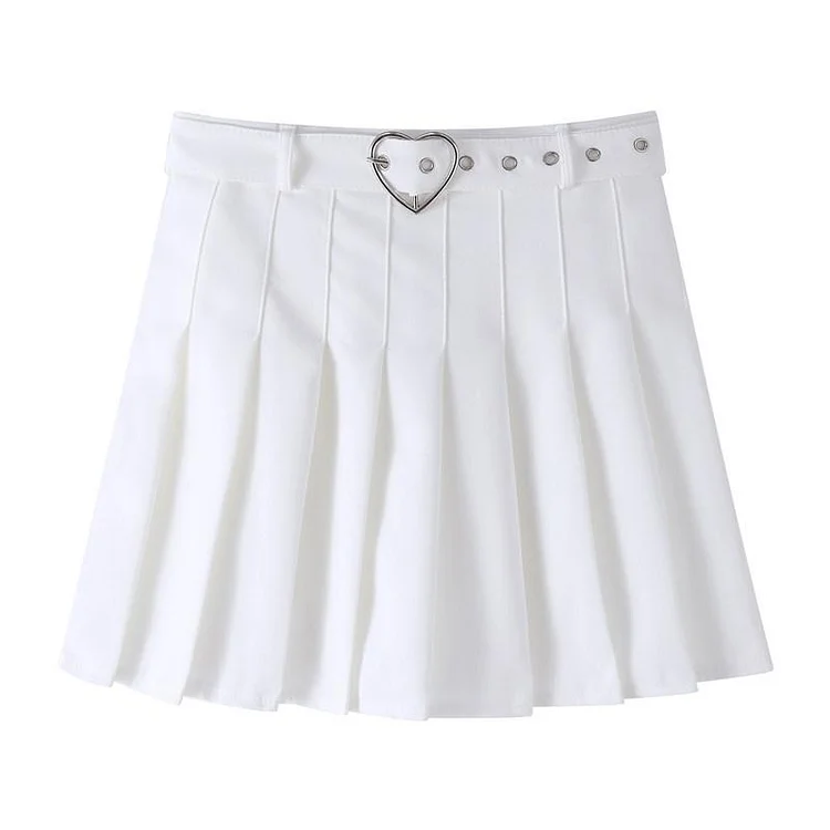 Heart Belt Pleated Skirt - Gotamochi Kawaii Shop, Kawaii Clothes