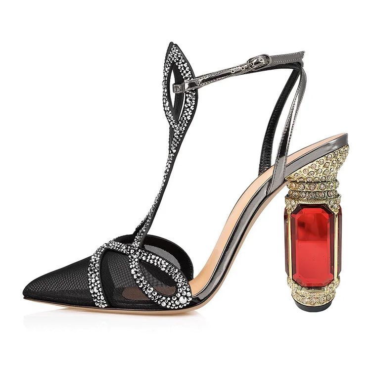 Black Mesh Rhinestone Closed Toe Evening Sandals Vdcoo