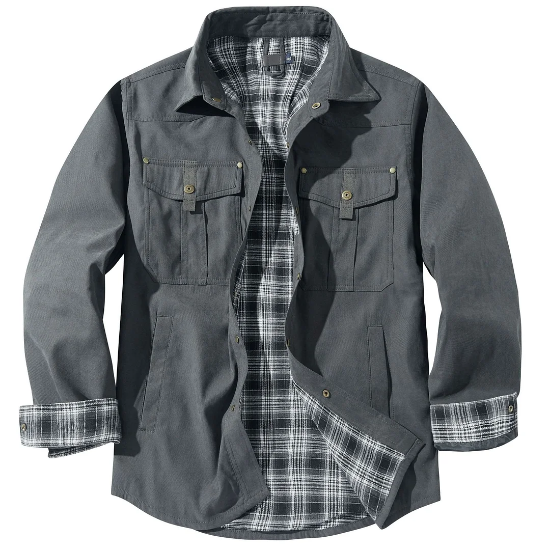 Men's Large Lapel Plaid Flannel Casual Jacket Retro Vintage Western Style Jacket Double Wear Jacket