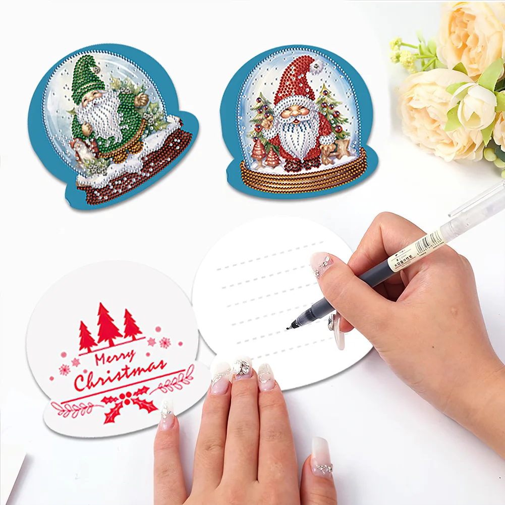 12pcs Santa Crystal Ball Special Shape Diamond Drawing Card Diamond Card【With White Envelope】