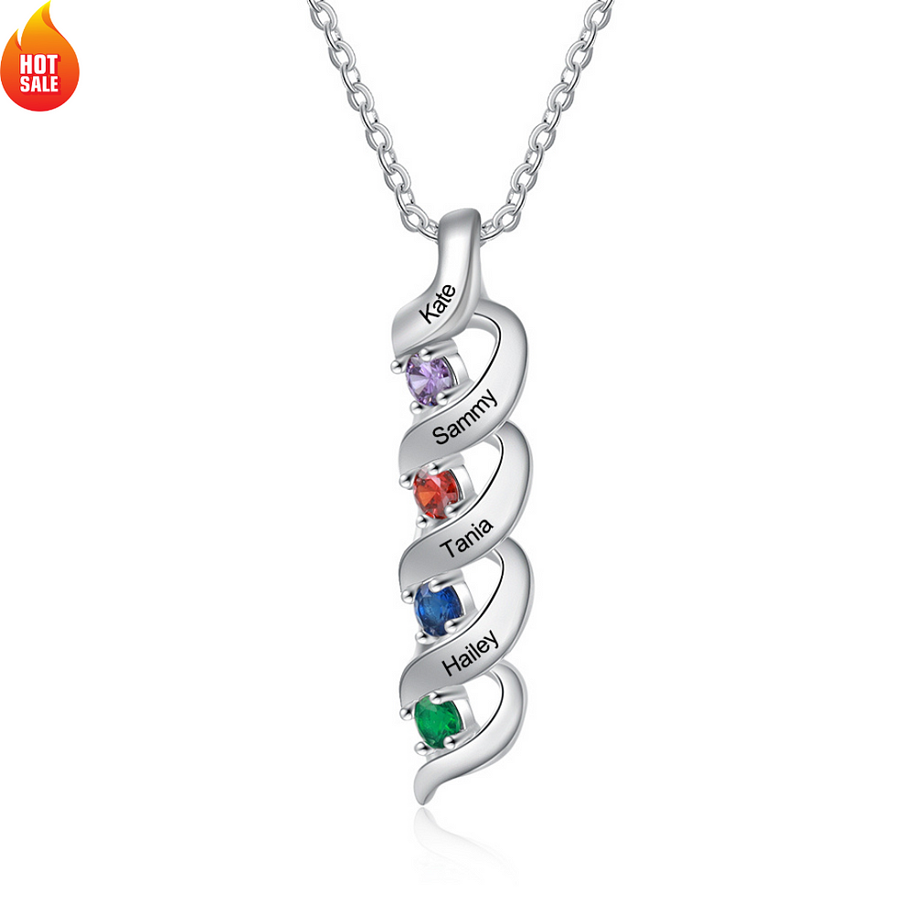925 Sterling Silber Personalisierte 4 Namen DNA Halskette mit 4 Geburtssteinen n4-b4 Kettenmachen