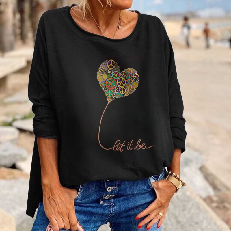 Peace Symbol Prine Heart Shape Graphic Long Sleeve Tee