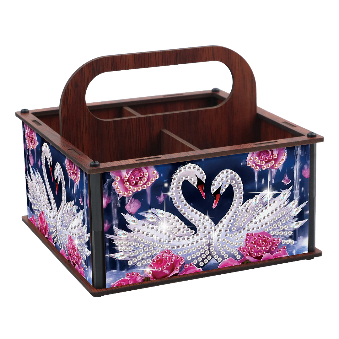 DIY Rose Swan Wooden Diamond Painting Handheld Storage Box Kit Tabletop Decor