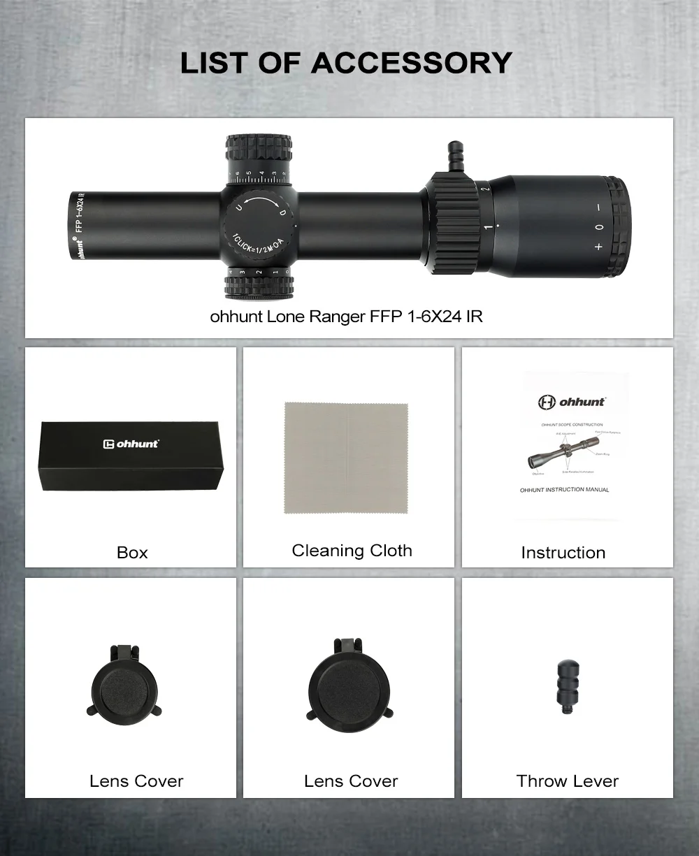 ohhunt® LR 1-6x24 FFP LPVO Scope,30mm Tube,11 Levels Red Illuminated,Horse's Hoof Reticle