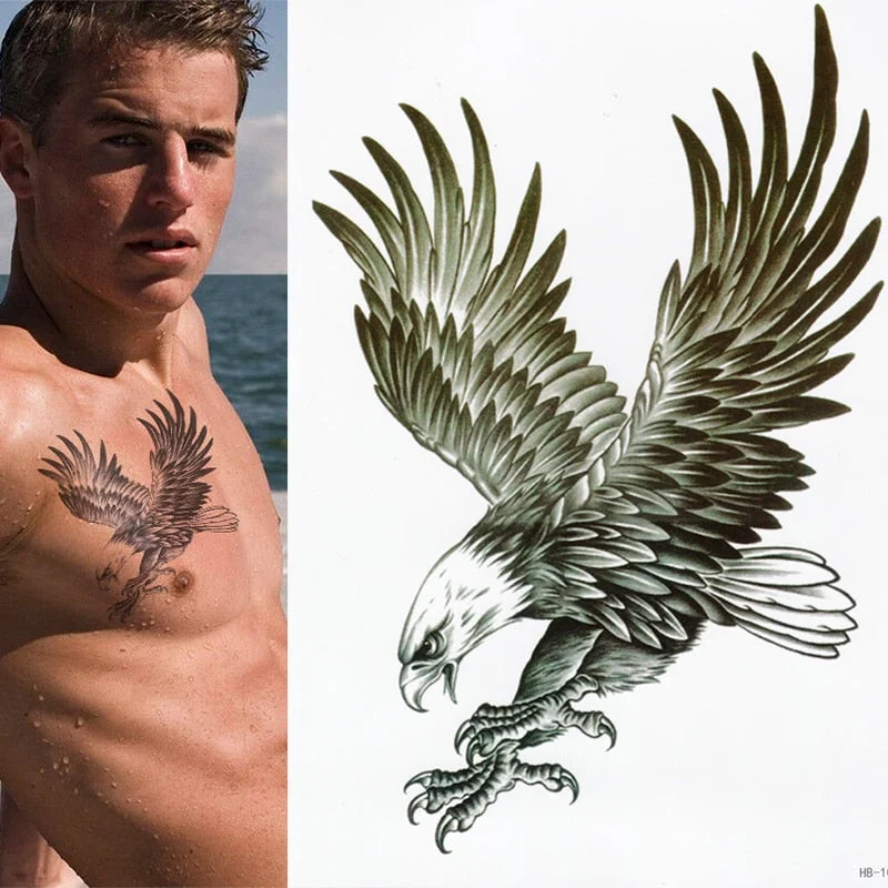 EAGLE TEMPORARY TATTOO - BLACK, BALD EAGLE, MENS, WOMENS, KIDS, REALISTIC, FAKE