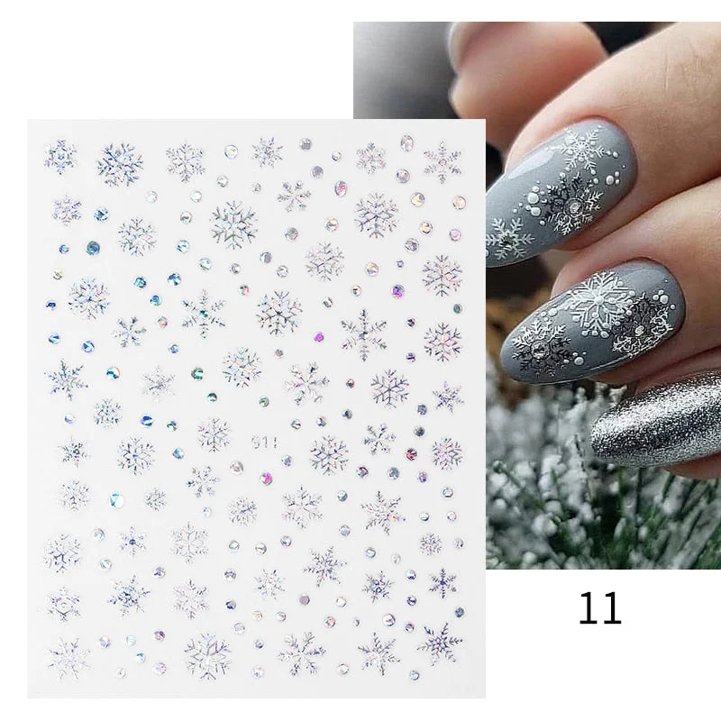 Winter Xmas 3D Nail Sticker Christmas Elk Santa Snowflake Deer Cartoon Slider Design Polish Nails Decals Nail Art DIY Decor Tool-Nail Inspo