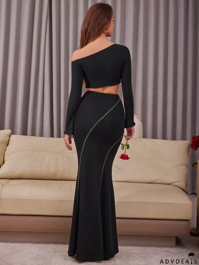 High Waist Contrast Maxi Skirt