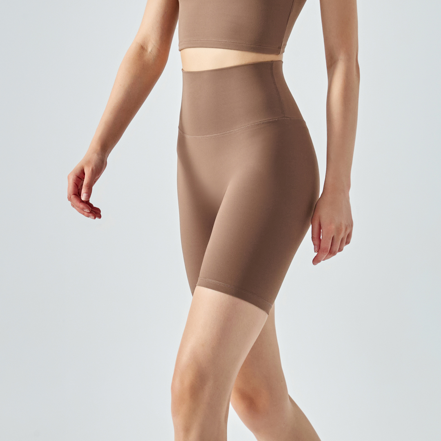 Buy different colors and types of women's naked feel eco skin friendly sustainable breathable smooth washable stretchable gym wear biker shorts on Hergymclothing Chocolate