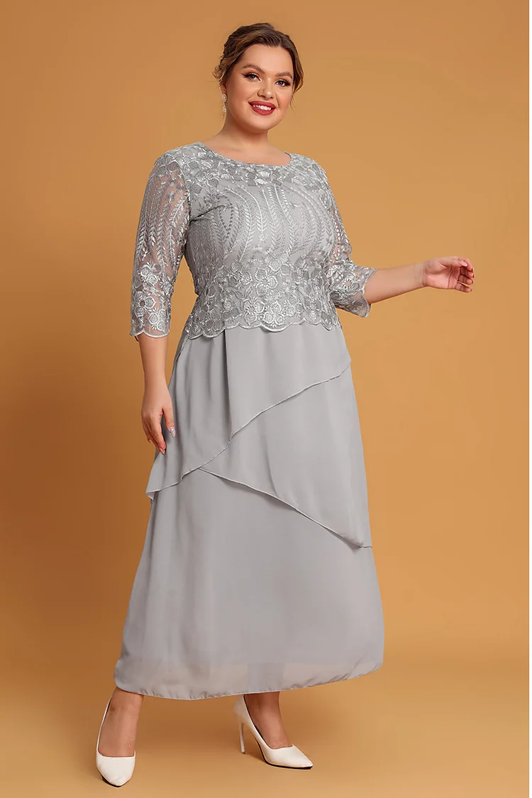 Flycurvy Plus Size Mother Of The Bride Silver Chiffon Embroidery Layered Maxi Dresses FlyCurvy Flycurvy [product_label]
