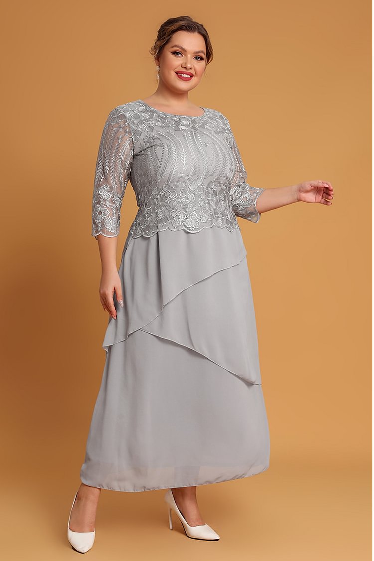 Flycurvy Plus Size Mother Of The Bride Silver Chiffon Embroidery Layered Maxi Dresses FlyCurvy flycurvy [product_label]