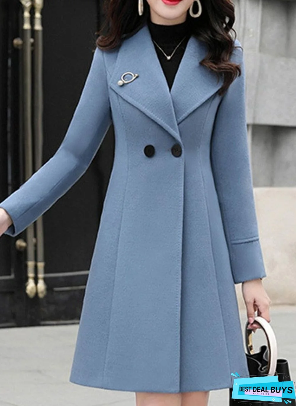 Fold-Over Collar Plain Outerwear