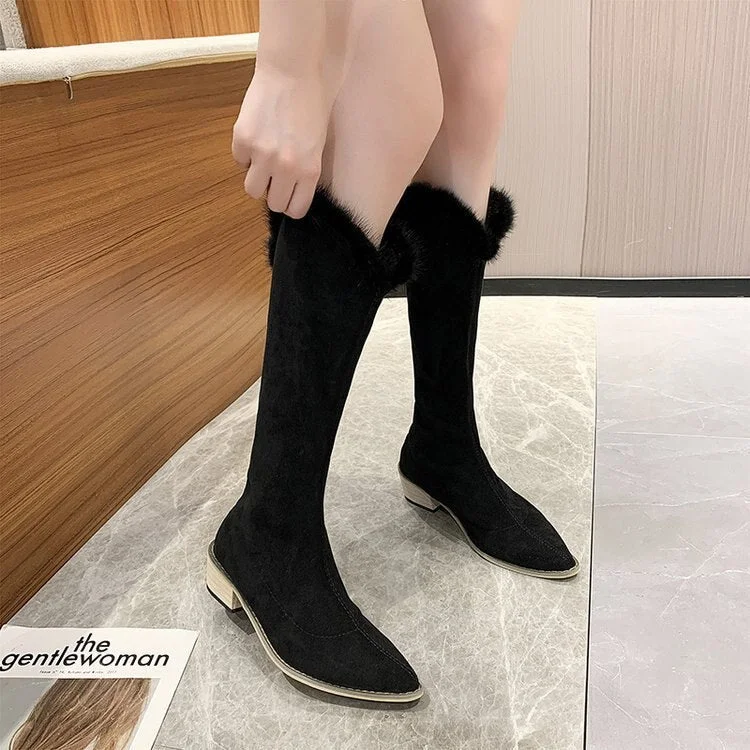 2021 Fashion Knee High Boots Women Winter Boots Thick High Heel Boots Sleek Spring And Autumn Shoes Women Black White