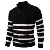 Men's Half-Zip Jacquard Striped Long Sleeve Sweater by Inlyline