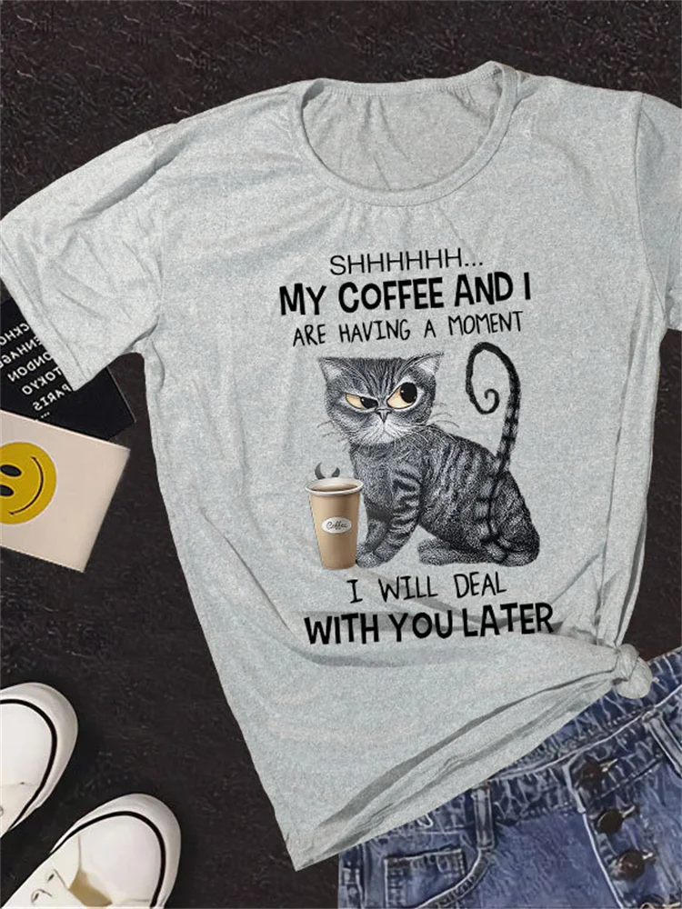 Funny Coffee Lover Cat Graphic T Shirt
