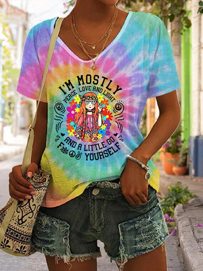 I'M Mostly Print V-Neck Casual T-Shirt