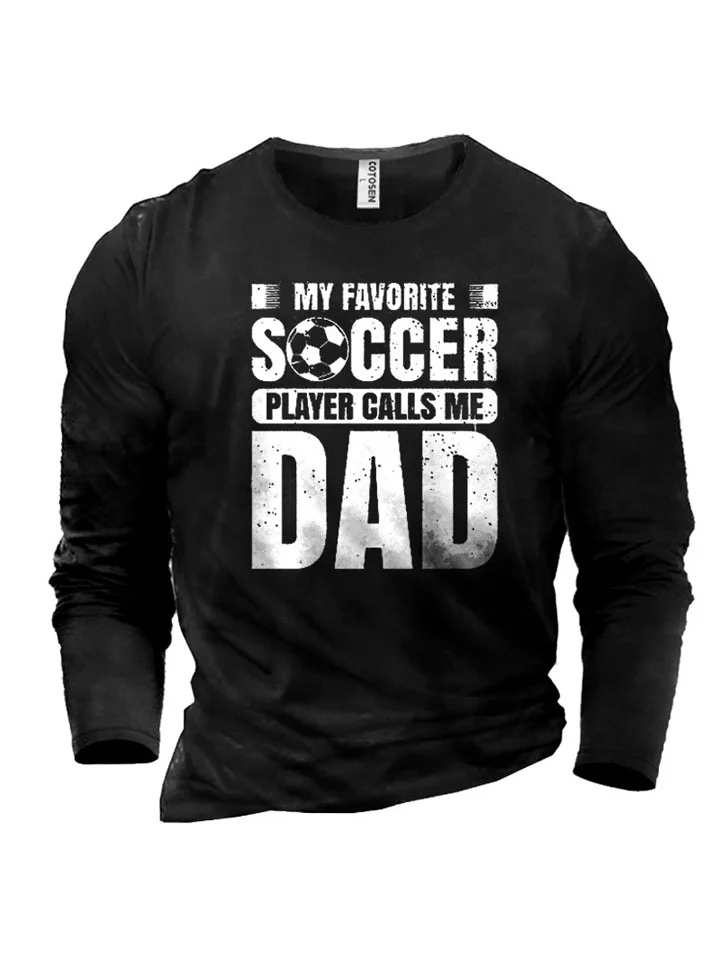 SOCCER Men's Gray Bottoming Shirt Soccer Letters Printed Cotton Round Neck Long-sleeved Shirt