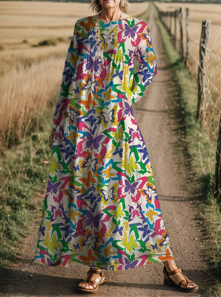 Women's Color Butterfly Patchwork Print Casual Dress socialshop