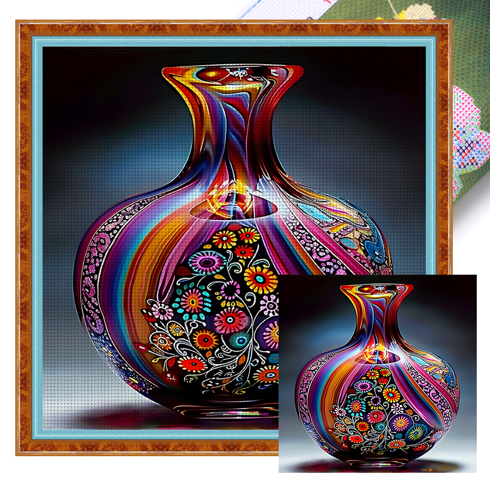 Colored Glass Vase Full 11CT Pre-stamped Canvas(50*50cm) Cross Stitch