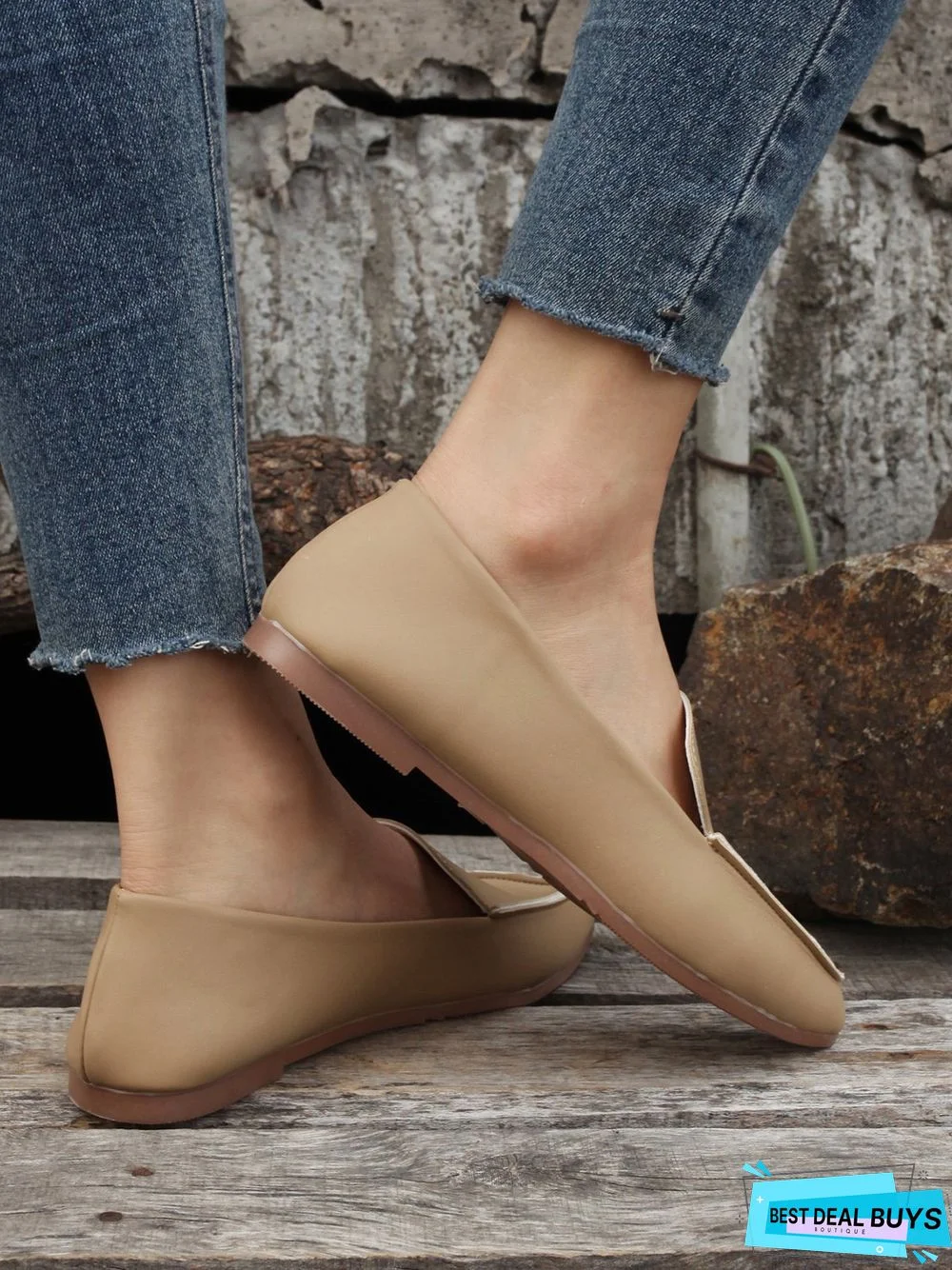 Simple PPlain Color Pointed Toe Flat Loafers