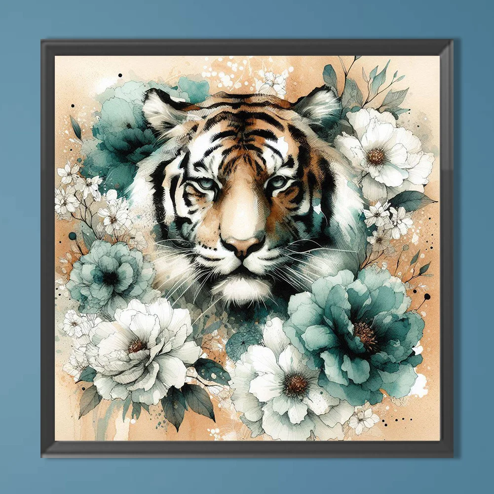 Diamond Painting - Full Round Drill - Flower Tiger(Canvas|40*40cm)