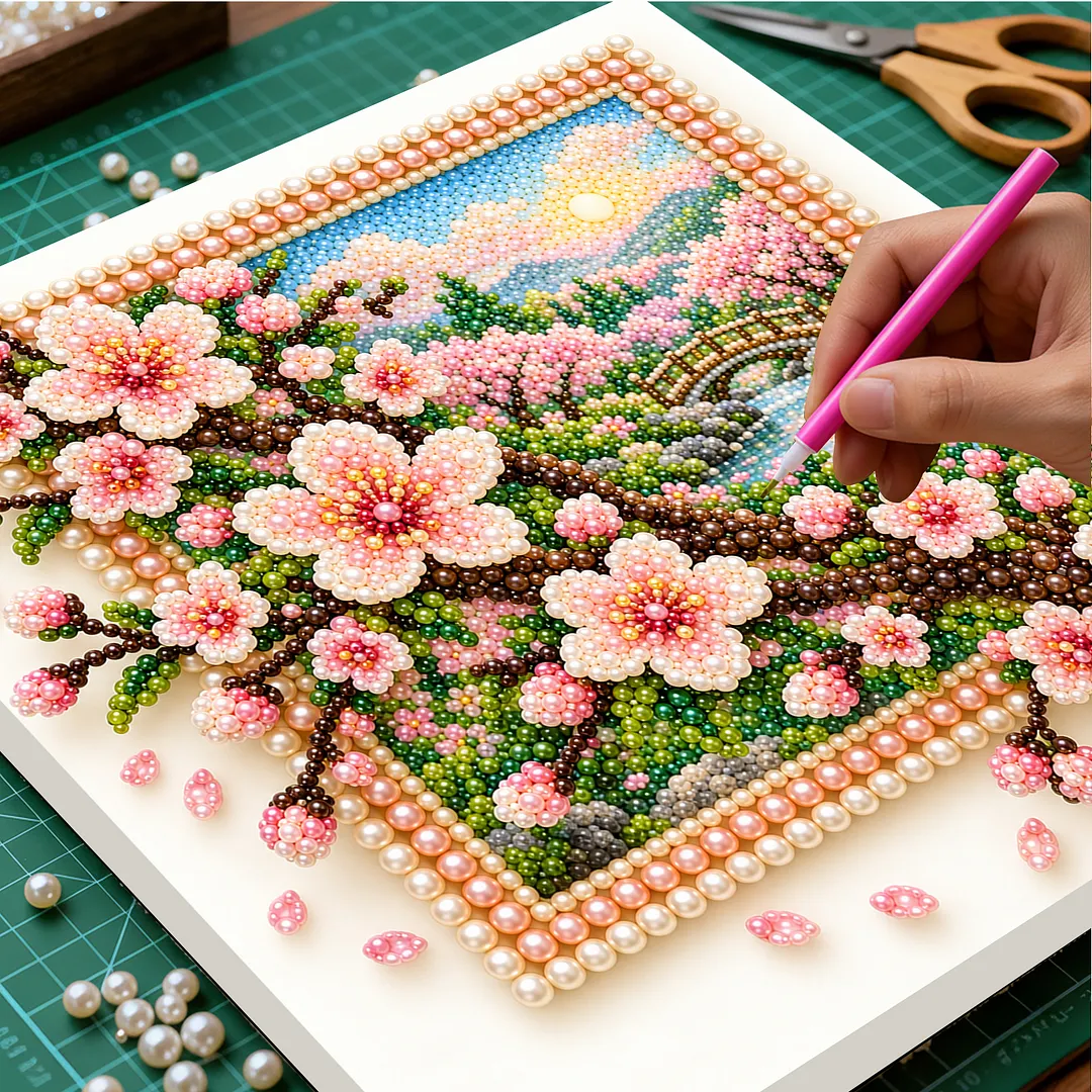 Framed Pearl Painting Kit Sakura Floral 11.81x11.81in