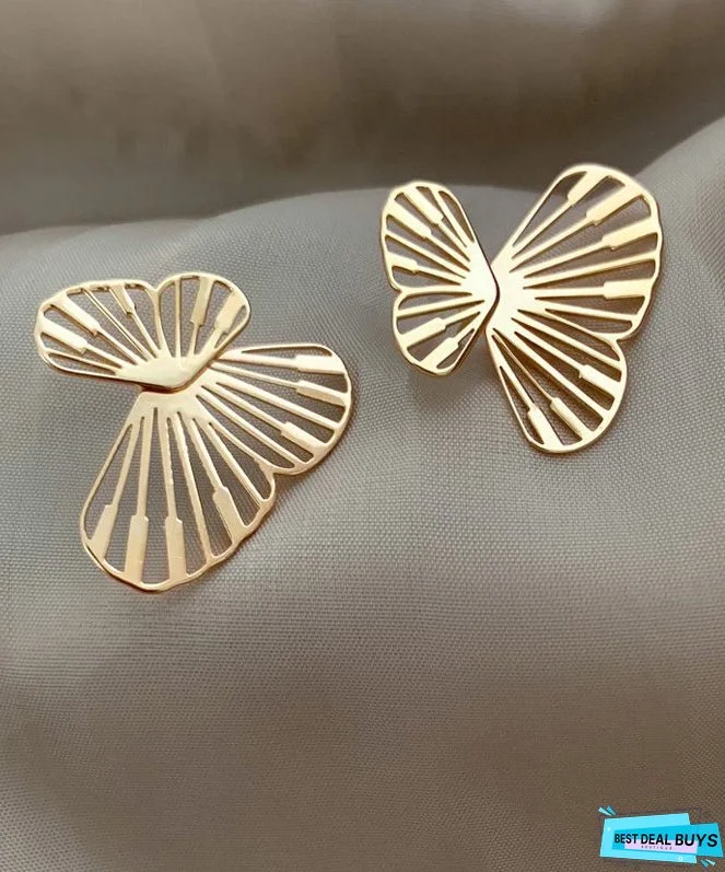 Simple White Sterling Silver Butterfly Hollowed Out Stud Earrings