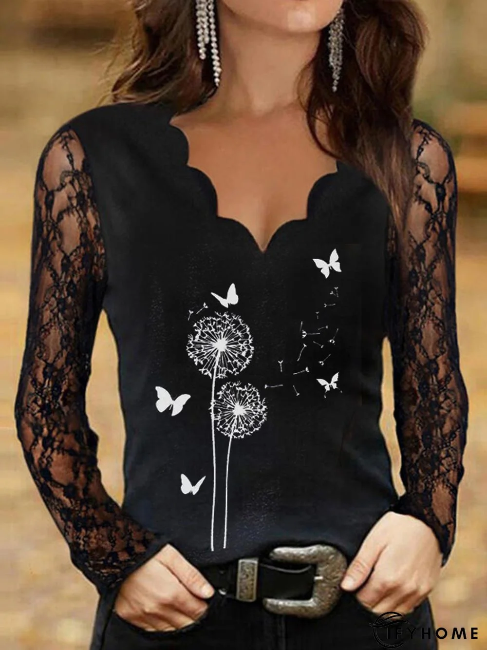 Casual Dandelion V neck Long sleeve Top | IFYHOME