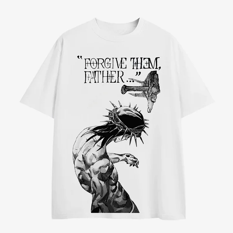 Casual Forgive Them, Father Graphics Print Short Sleeve Cotton T-Shirt