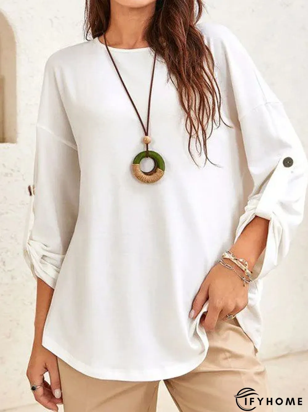 Basic Plain Long Sleeve Crew Neck Casual Tunic T-shirt | IFYHOME