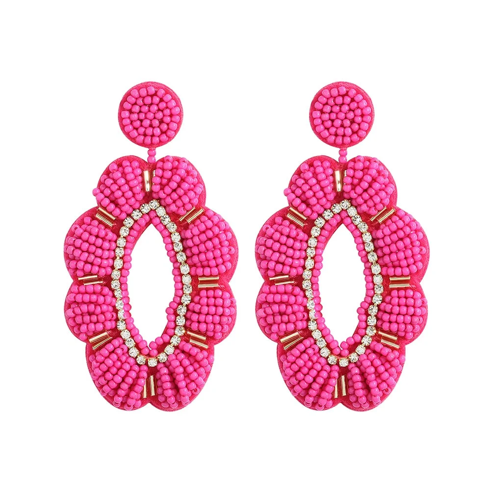 Dvacaman Cute Colorful Rhinestone Cactus Earrings for Women Boho Handmade Green Beaded Cactus Drop Dangle Earrings Jewelry Party