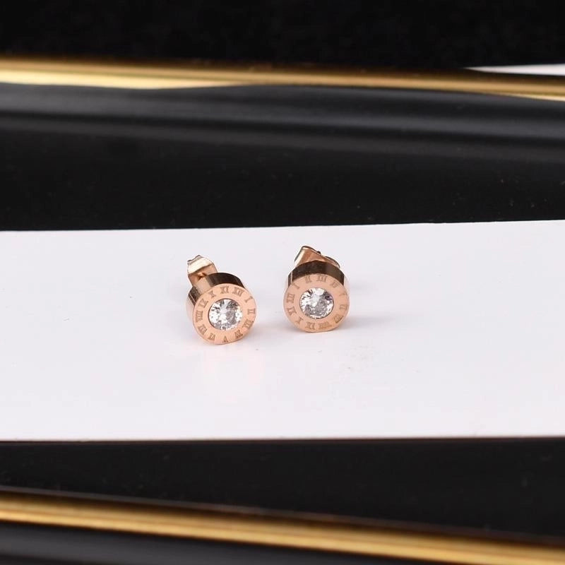 1 Pair Sweet Round Inlay Titanium Steel Zircon Ear Studs