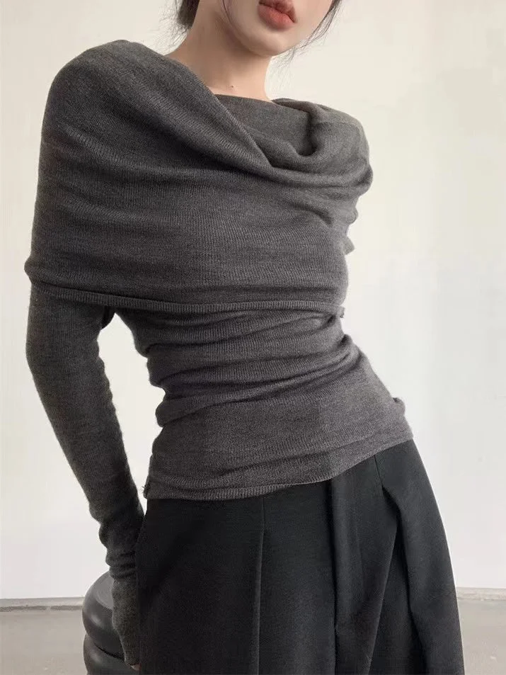 One-shoulder Gentle Long Sleeve Knitted Shirt