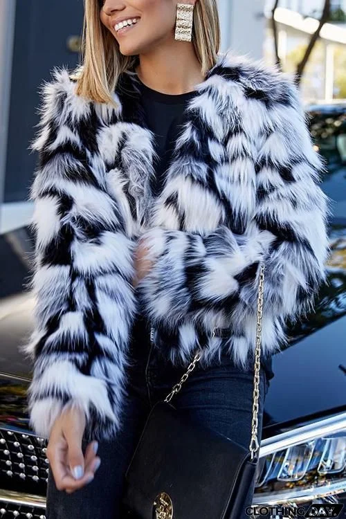 Mix Color Faux Fur Coat