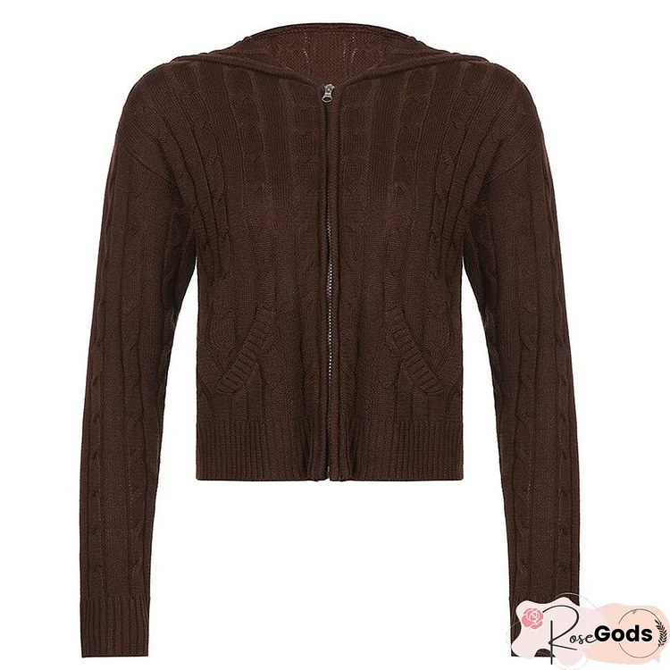 Fashion Solid Knitted Cardigan Casual Coat Long Sleeve Harajuku Basic Y2K Outwear Autumn Winter Slim Hoodies Women Korean Tops