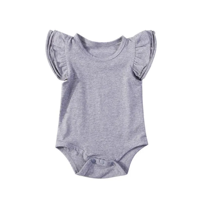2018 Brand New Newborn Toddler Infant Baby Girl Boy Bodysuit Ruffled Sleeveless Outfits Jumpsuit Sunsuit Solid Wholesale Clothes