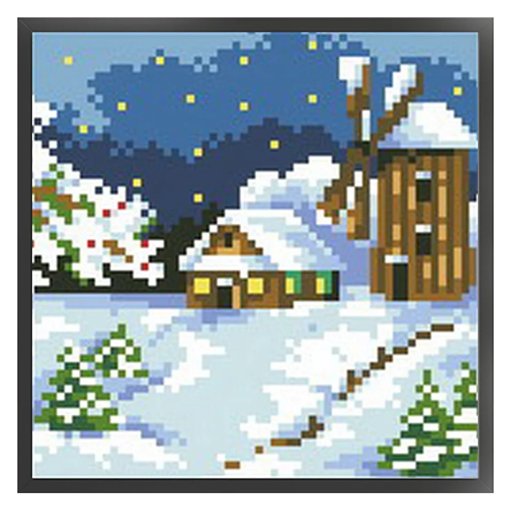 9CT Full Stamped Cross Stitch Bead Embroidery - Landscape Winter(Canvas|17*17CM)