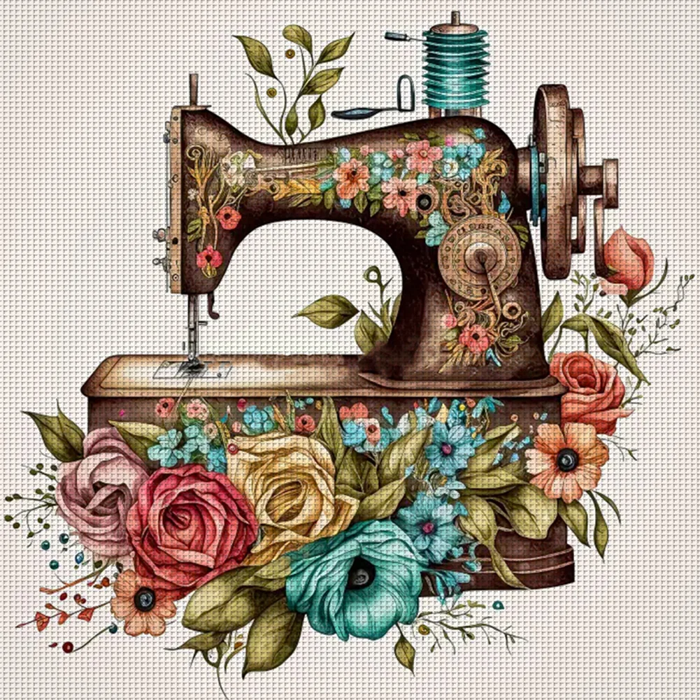 14CT Full Counted Cross Stitch - Sewing Machine(Canvas|40*40CM)
