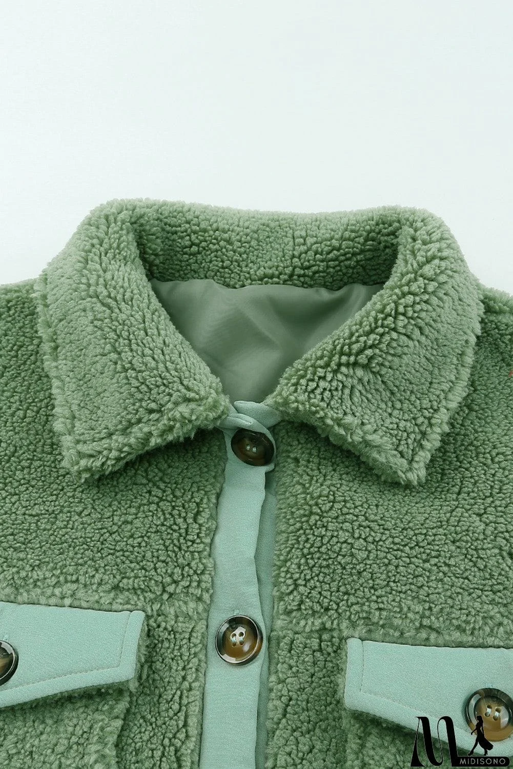 MidiSono - Flap Pocket Button Up Fleece Jacket